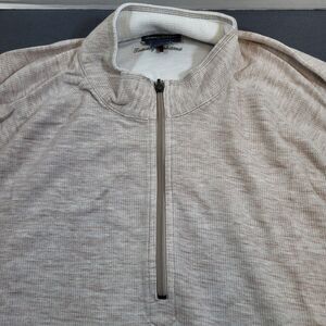 Tommy Bahama Sweater Mens 3XL Beige Quarter Zip Pullover 100% Cotton Casual